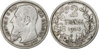 Belgium 2 Francs, 2 Frank Leopold II, Silver, KM:58.2 -