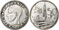 Belgium 50 Francs, 50 Frank Baudouin I, Silver, KM:150.1 -