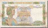 France 500 Francs Banknote, 500 F 1940-1944 ''La Paix'', 1944-05-17 -