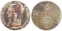 France 5 Centimes Coin, Dupré, Paris, Bronze, Gadoury:124 -