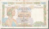 France 500 Francs Banknote, 500 F 1940-1944 ''La Paix'', 1940-10-31 -