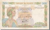 France 500 Francs Banknote, 500 F 1940-1944 ''La Paix'', 1943-01-07 -