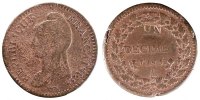 France Decime Coin, Dupré, Paris, Bronze, Gadoury:186 -
