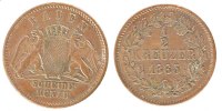 German States 1/2 Kreuzer Coin, BADEN, Friedrich I, Copper -