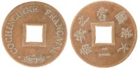 FRENCH COCHIN CHINA 2 Sapeque Coin, Paris, Bronze, Lecompte:9 -