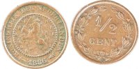 Netherlands 1/2 Cent Coin, William III, Bronze, KM:109.1 -
