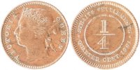 Straits Settlements 1/4 Cent Coin, Victoria, Bronze, KM:14 -
