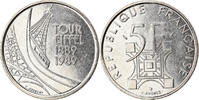 France 5 Francs Coin, Tour Eiffel, Paris, Nickel, KM:968 -