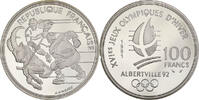 France 100 Francs Coin, Hockey players, BE, Silver, KM:993 -