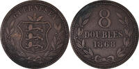 Guernsey 8 Doubles Coin, Heaton, Birmingham, Bronze, KM:7 -