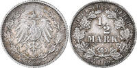 German Empire 1/2 Mark GERMANY - EMPIRE, Karlsruhe, Silver, KM:17 -
