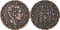 Spain 5 Centimos Alfonso XII, Madrid, Bronze, KM:674 -