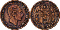 Spain 5 Centimos Alfonso XII, Madrid, Bronze, KM:674 -