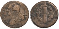 France 2 Sols Coin, 2 sols français, Strasbourg, Bronze -