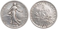 France 2 Francs Coin, Semeuse, Silver, Gadoury:532 -