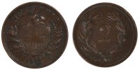 Switzerland 2 Rappen Coin, Bern, Bronze, KM:4.2 -
