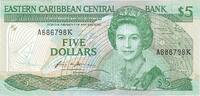 East Caribbean States 5 Dollars Banknote, Undated (1986-88), KM:18k -