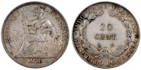 French Indochina 20 Cents Coin, Paris, Silver, Lecompte:228 -