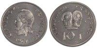 French Polynesia 10 Francs Coin, Nickel, Lecompte:67 -