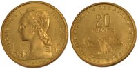 FRENCH AFARS & ISSAS 20 Francs Coin, Paris, Aluminium-Bronze -
