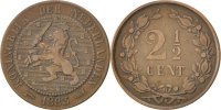 Netherlands 2-1/2 Cent Coin, William III, Bronze, KM:108.1 -