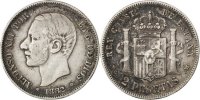 Spain 2 Pesetas Coin, Alfonso XII, Madrid, Silver, KM:678.2 -