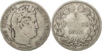 France 5 Francs Coin, Louis-Philippe, Rouen, Silver -