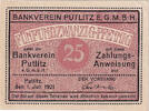 Germany 25 Pfennig Banknote, Putlitz, château, 1921 UNC(63) Mehl:5815 -