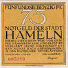 Germany 75 Pfennig Banknote, Hameln, personnage 1921-06-01 UNC(63) Mehl:566.1a -