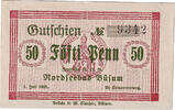Germany 50 Pfennig Banknote, Büsum, soldat, 1921 UNC(63) Mehl:202.2 -