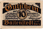 Germany 10 Pfennig Banknote, Ballenstedt, Eglise 1920-09-28, UNC(63) Mehl:61.2 -