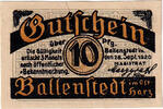 Germany 10 Pfennig Banknote, Ballenstedt, arbre 1920-09-28, UNC(63) Mehl:61.2 -