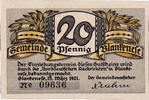 Germany 20 Pfennig Banknote, Blankenese, paysage, UNC(63) Mehl:115.1a -
