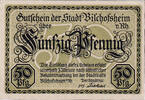 Germany 50 Pfennig Banknote, Bischofsheim, ruine, Mehl:107.2 -