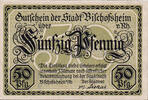 Germany 50 Pfennig Banknote, Bischofsheim, personnage, 1921 UNC(63) Mehl:107.3 -