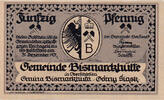 Germany 50 Pfennig Banknote, Bismarckhütte, Blason, 1921 UNC(63) Mehl:108.1 -