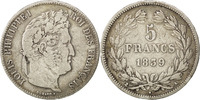 France 5 Francs Coin, Louis-Philippe, Paris, Silver -