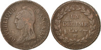 France Decime Coin, Dupré, Lille, Bronze, KM:644.11 -
