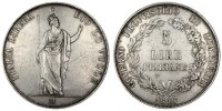 ITALIAN STATES 5 Lire Coin, LOMBARDY-VENETIA, Milan, Silver -