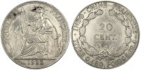 French Indochina 20 Cents Coin, Paris, Silver, Lecompte:222 -