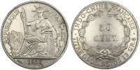 French Indochina 50 Cents Coin, Paris, Silver, Lecompte:261 -