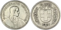 Switzerland 5 Francs Coin, Bern, Silver, KM:40 -