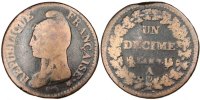 France Decime Coin, Dupré, Paris, Bronze, Gadoury:187 -
