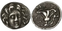 Hemidrachm Coin, Caria, Rhodes (229-205 AV JC), Helios, Silver -