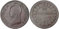 France Decime Coin, Dupré, Paris, Bronze, Gadoury:187 -