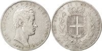 ITALIAN STATES 5 Lire Coin, SARDINIA, Carlo Alberto, Genoa -