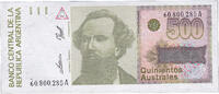 Argentina 500 Australes Banknote, KM:328b -