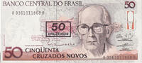 Brazil 50 Cruzeiros on 50 Cruzados Novos Banknote, KM:223 -