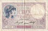 France 5 Francs Violet, U.55482, Fayette:3.17, KM:72e -