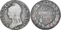 France 5 Centimes Coin, Dupré, Paris, Copper, Gadoury:126/126a -